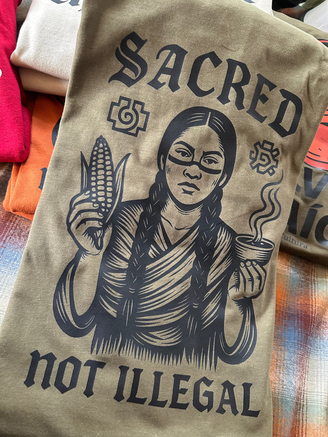Sacred Not Illegal Tee (Olive/Black Print)