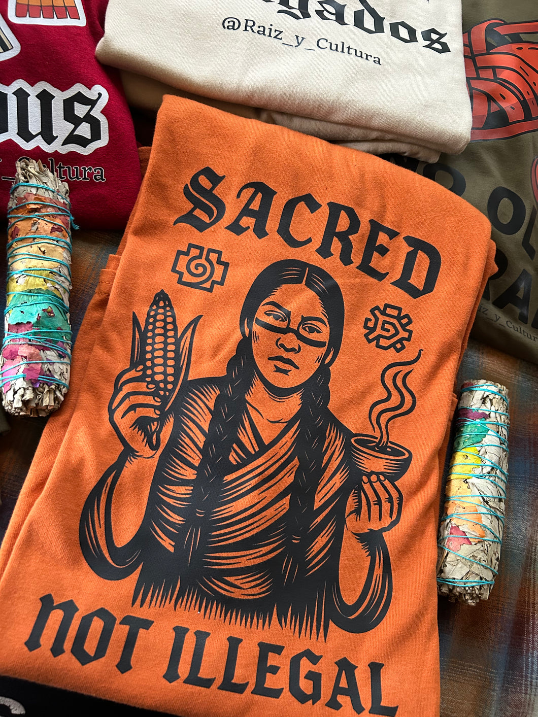 Sacred Not Illegal Tee (Terracotta/Black Print)